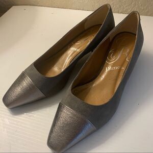 J Renee’ Pewter Cap Toe and Suede Short Block Heel Pumps